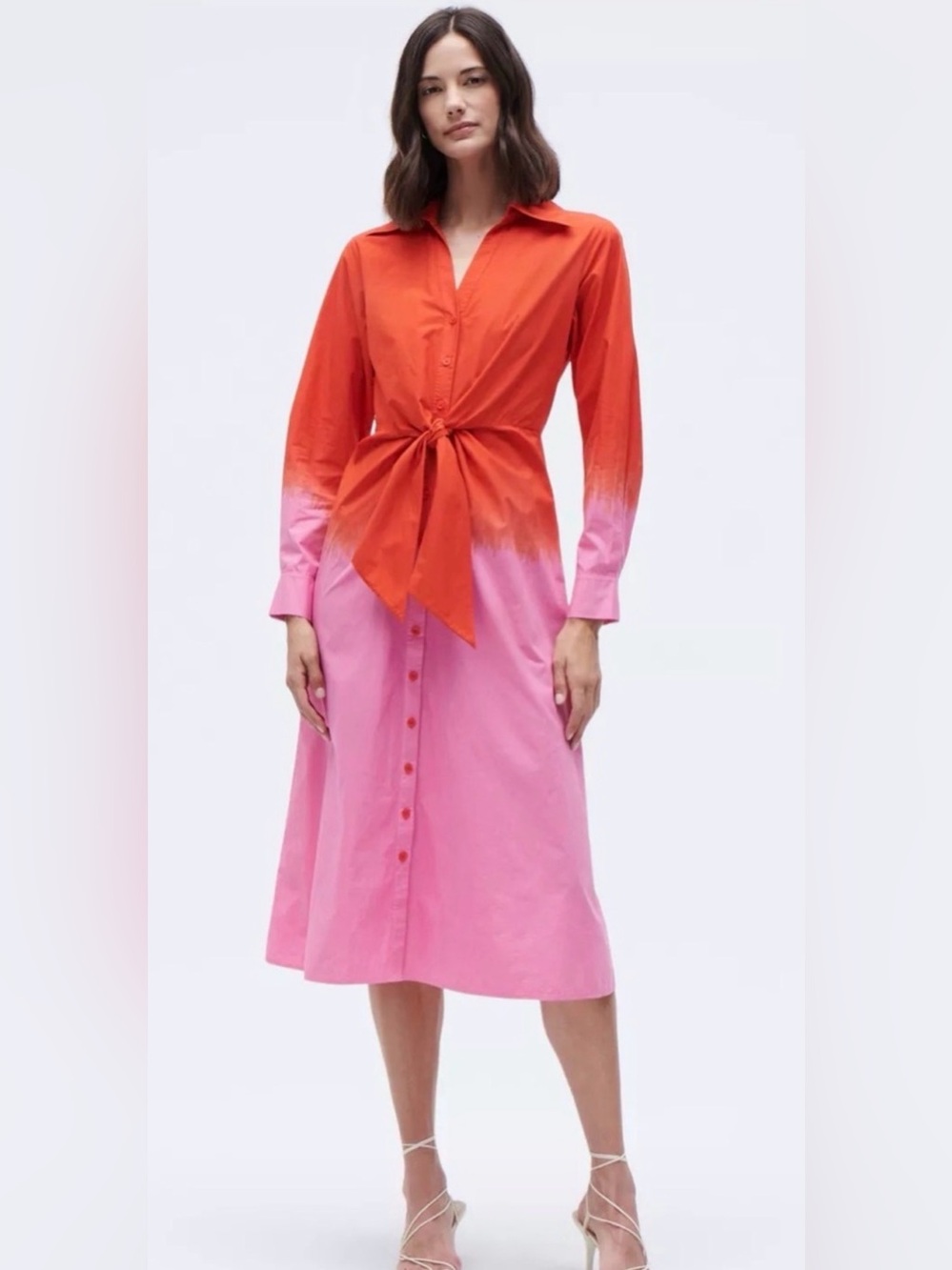 FIGUE Ombre Red Pink Maxi Shirt Dress Tie Waist Size 10 Like New NWOT